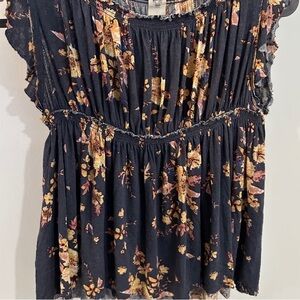 Floral Ruffle Sleeve Women's Blouse